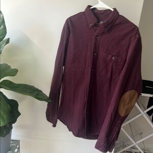 Men's Burgundy Shirt with Elbow Patches